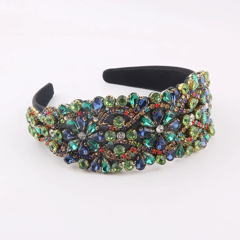 Cystal Hea Luxurious And Colorful Rhinestone Wide-Brimmed Headband The New Fashion Exaggerated Baroque Hair Accessories 949