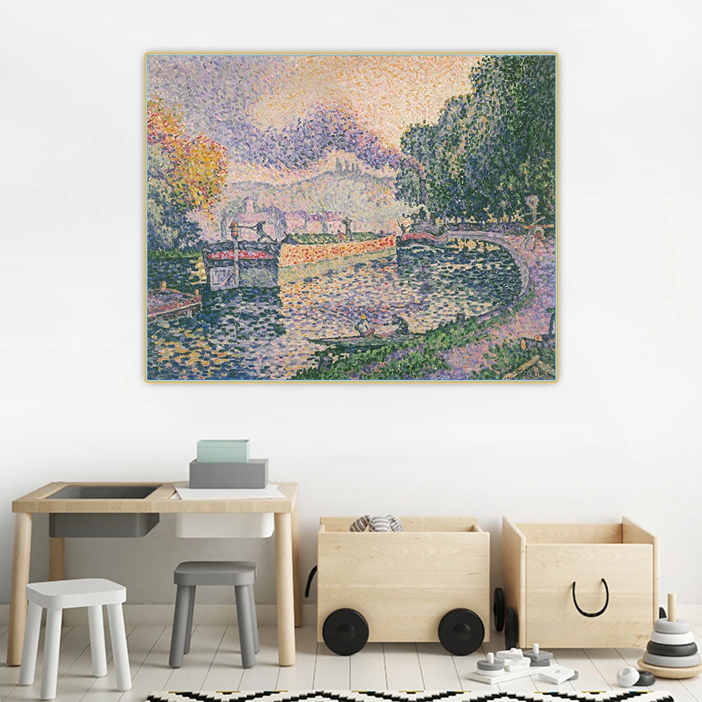 Citon Paul Signac《The Tugboat,Canal in Samois》Pointillism Canvas Oil Painting Artwork Poster Picture Wall Decor Home Decoration