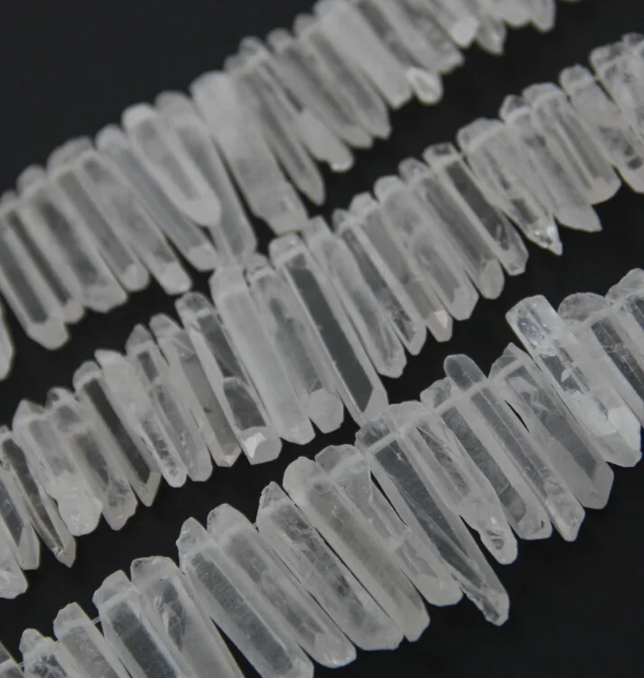 Polished Natural White Crystal Sticks Beads,Drilled Raw Quartz Stones Points Beads Jewelry Necklace