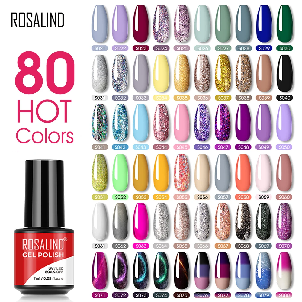 

ROSALIND Glitter Gel Nail Polish 7ml Soak Off LED Gel Varnish Nail Art Design Manicure Varnish Semi-permanent Hybrid Gel Polish