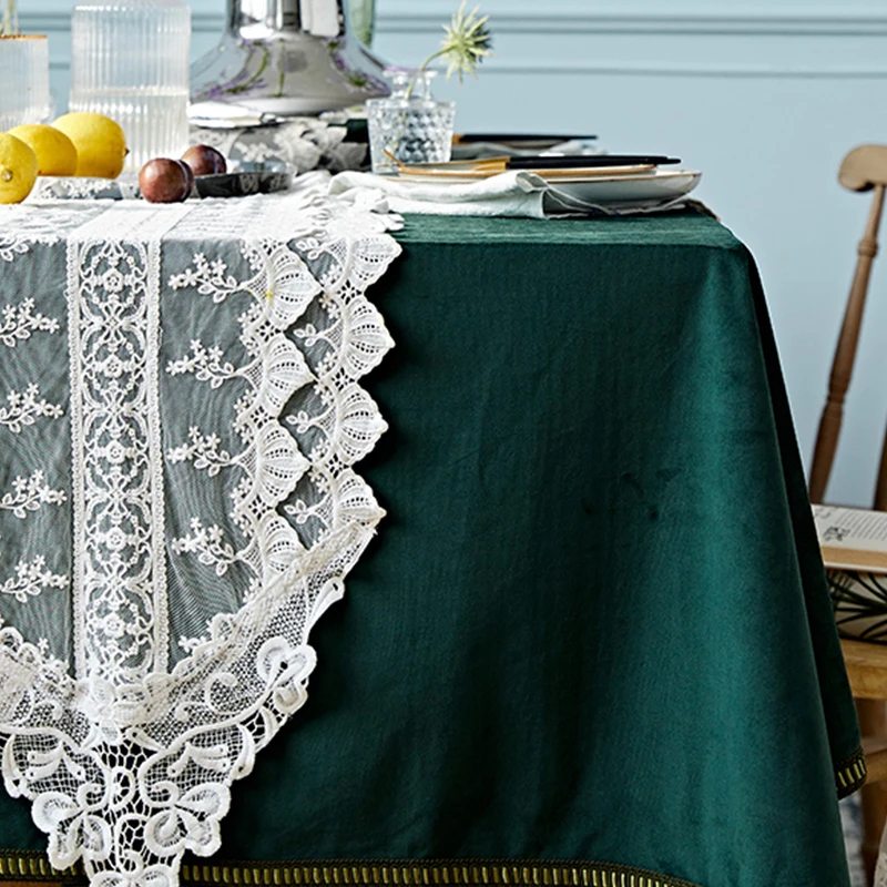 Solid Color Velvet Tablecloth Euro American Exquisite Tablecloth Retro Rectangular Round Wedding Party Decor Table Cloth