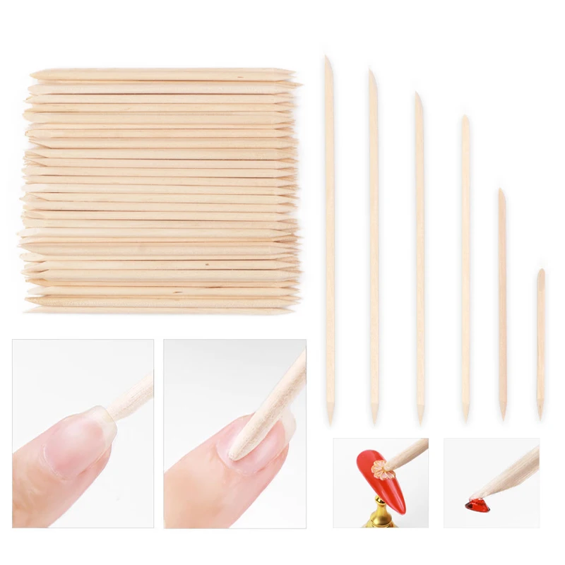 300 Pcs Orange Wood Stick Cuticle Pusher Nail Art Design Sticks 7 Different Sizes Forks Remover Manicure Pedicure Care Tools