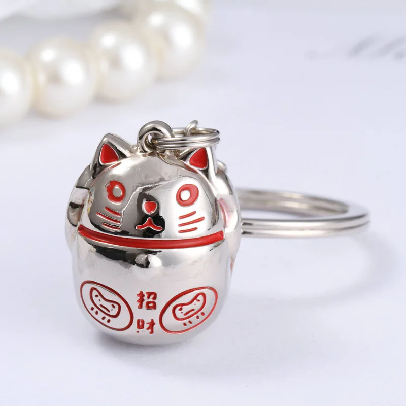 3D Welcoming Lucky Cats Maneki Neko Key Chains Cute Kitten Key Ring Money Fortune Cat Keychain Key Holder Portachiavi Bag Charms