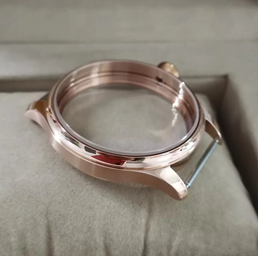 44MM 316L Stainless Steel Watch Case With Plating Rose Gold Fit 6497/6498 Mechanical Hand Wind Movement