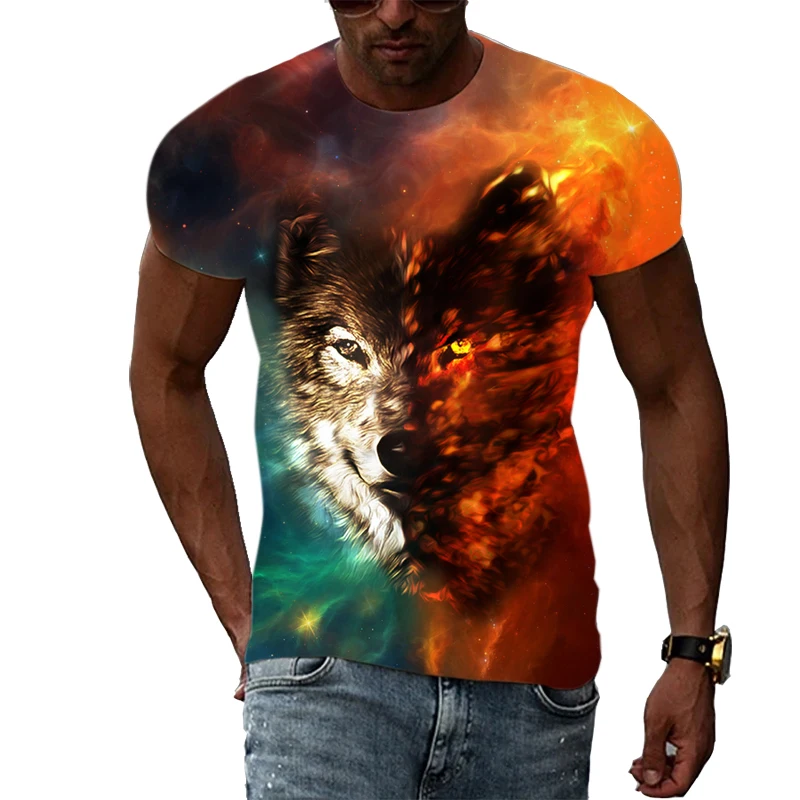 Summer Trend Animal Wolf graphic t shirts Men Fashion Cool Personality 3D Print short sleeve t-shirts Interesting Casual T-shirt