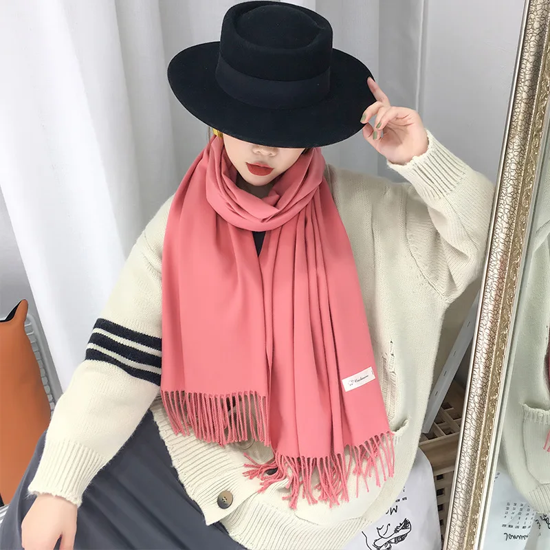 Mùa Thu Đông Phong Cách Mới Khăn Choàng Cashmere Cổ Điển Đơn Sắc Cashmere Chải Khăn Choàng Màu Khăn 330G Tím Khăn Choàng