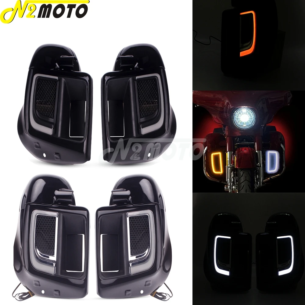 

2X Motorcycle Lower Leg Warmer Vented Fairing W/ LED Lamp For Harley Touring Road King Glide Electra Glide Ultra Classic 2014-21