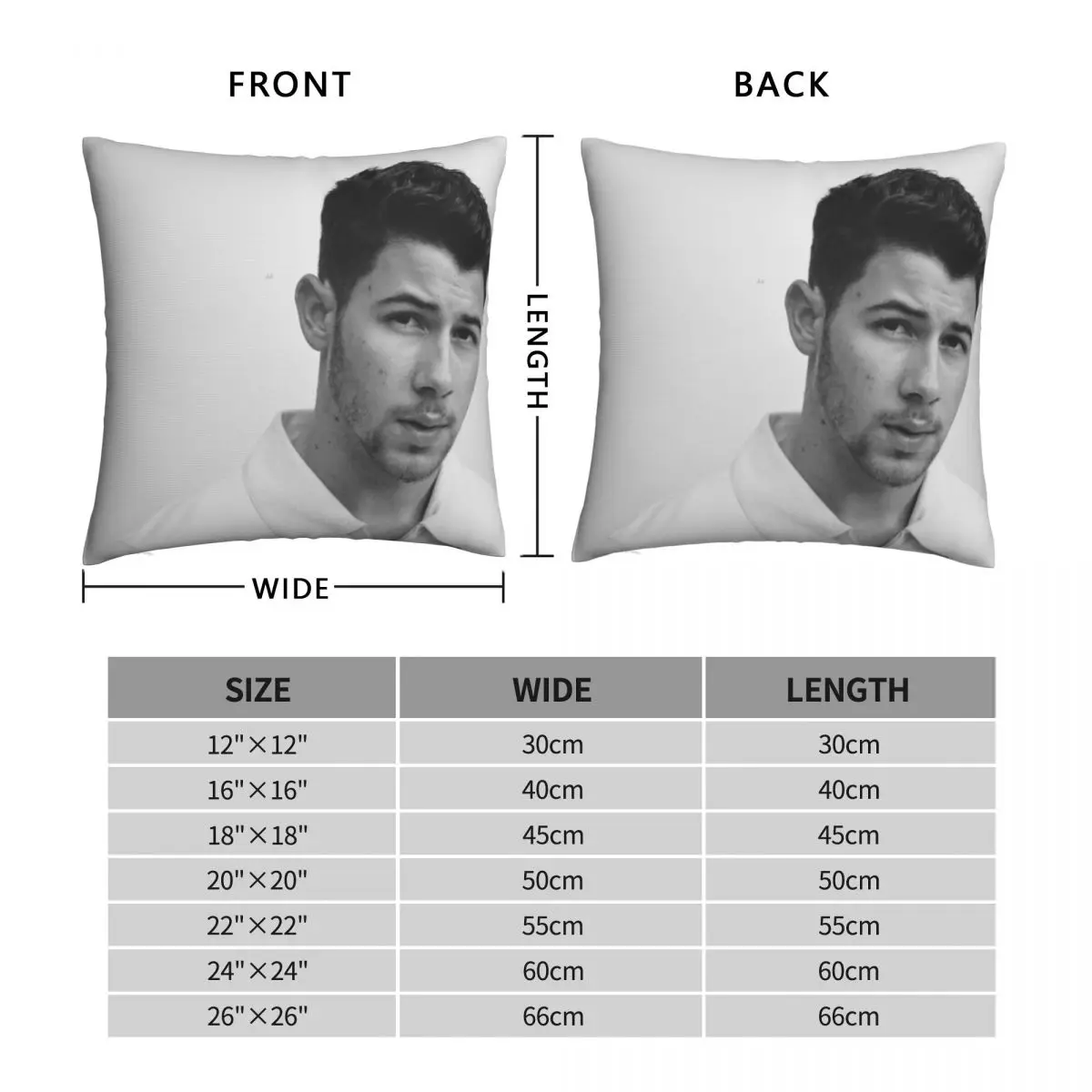 Nick Jonas Square Pillowcase Polyester Linen Velvet Pattern Zip Decor Pillow Case Home Cushion Cover