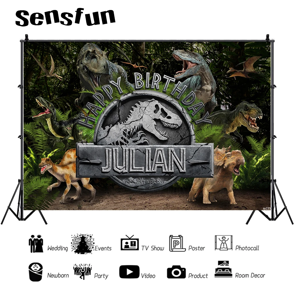 

Sensfun Jurassic Dinosaur Party Backdrops For Photo Studio Forest Children Boys Happy Birthday Photgraphy Backgrounds Customized