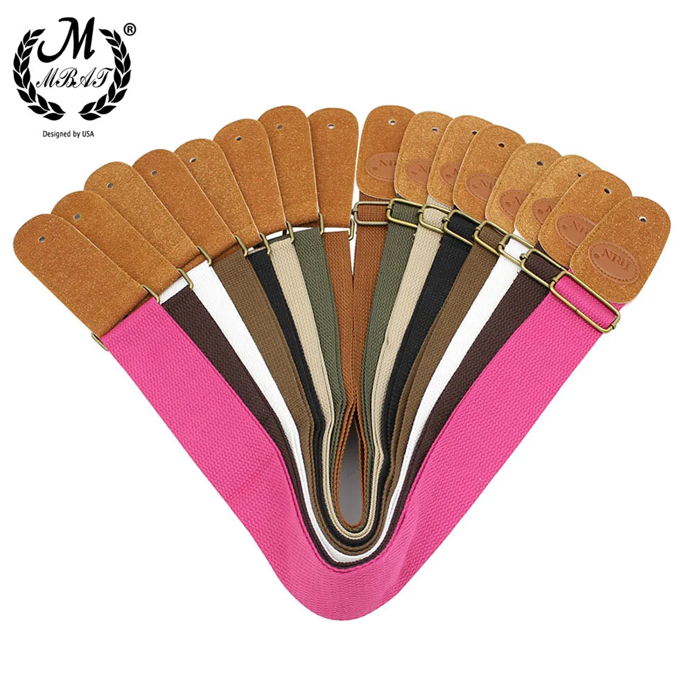 

M MBAT Pure Cotton Guitar Strap Leather Head Adjustable Shoulder Strap for Acoustic Electric Bass Guitar Musical Accessories