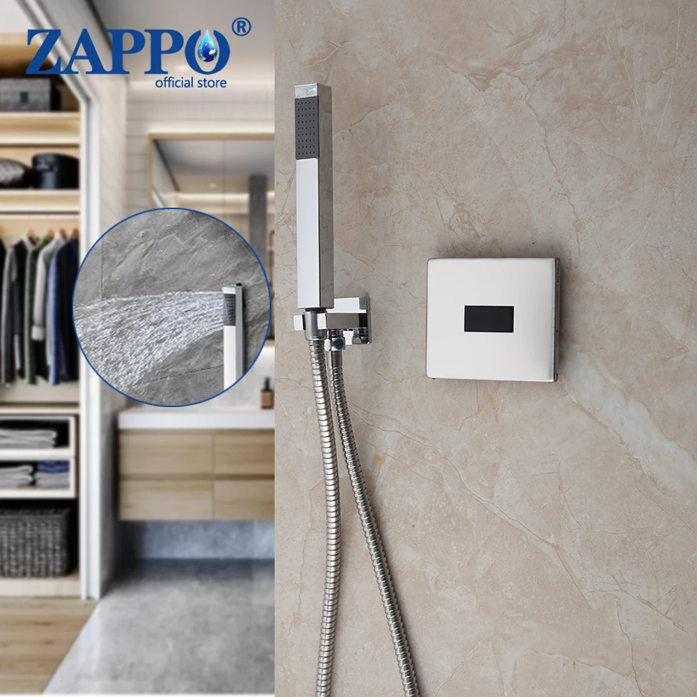 

ZAPPO Wall Mounted Bathroom Sensor Rain Shower Faucet Cold & Hot Hand Touchless Tap Automatic Inflated Sensor Faucets Crane