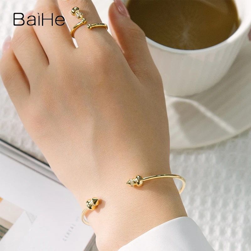 BAIHE stałe 18K żółte złoto H/SI naturalny diament gurda bransoletka kobiety mężczyzna tworzenia biżuterii Pulsera de calabaza pulseras