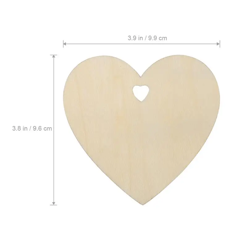 100pcs 100mm Wood Heart Blank Wooden Heart Embellishments with Natural Twine for Wedding DIY Arts Crafts Card Making