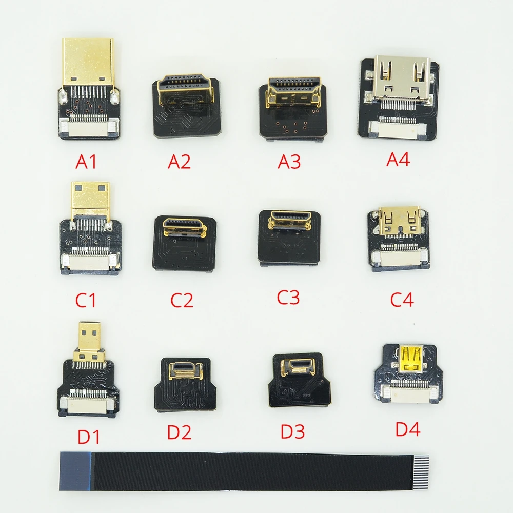 Ribbon Flat FPV HDMI-compatible-Cable Micro HD To Mini HDMI-compatible 90 Degree Adapter 5cm-80cm FPC Pitch 20pin Plug Connector