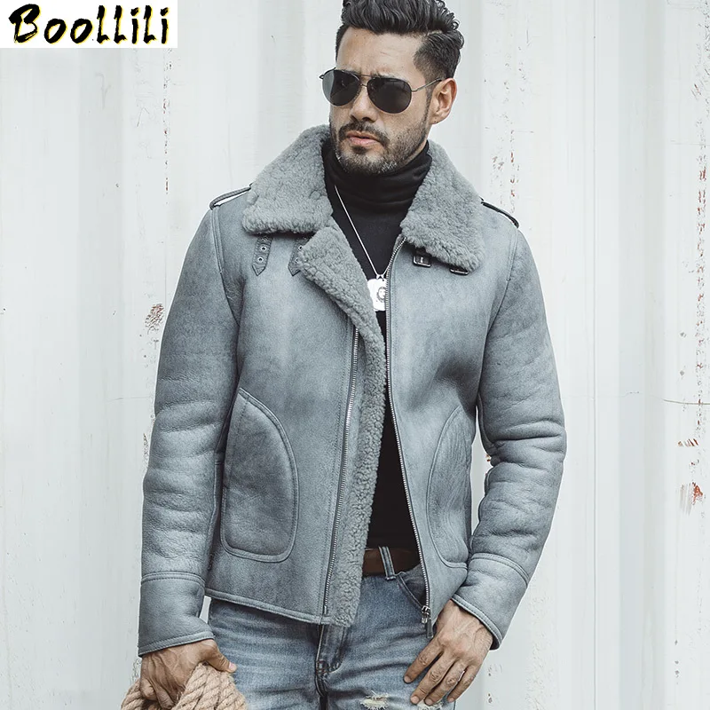 Winter Genuine Boollili Leather Jacket Men Real Fur Shearling Jackets Sheepskin Coat Short Chaqueta Cuero Hombre