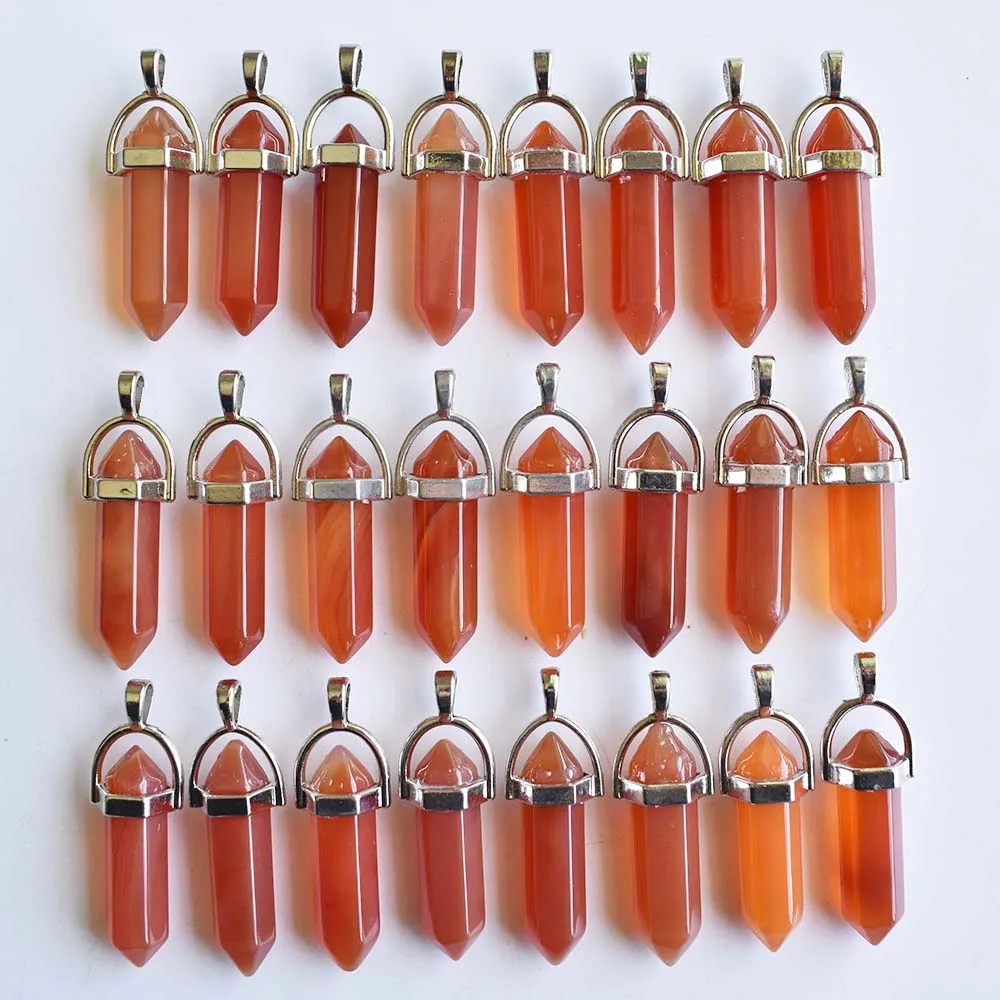 2020 Popular natural red onyx bullet shape charms point Chakra pendants for jewelry making 24pcs/lot Wholesale free