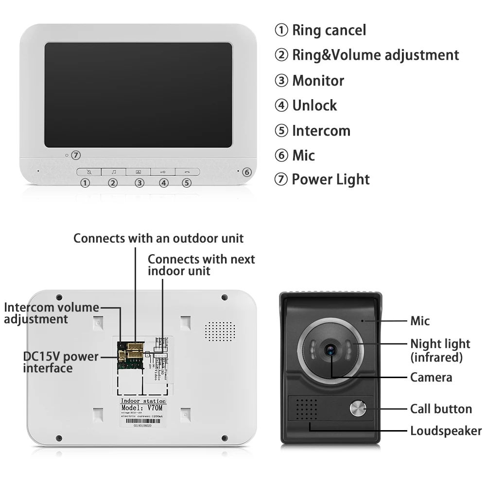 Imagem -02 - Apartamento Video Door Intercom System Campainha Telefone Speakphone Câmera Monitor de Vídeo Unidades Unidades Unidades