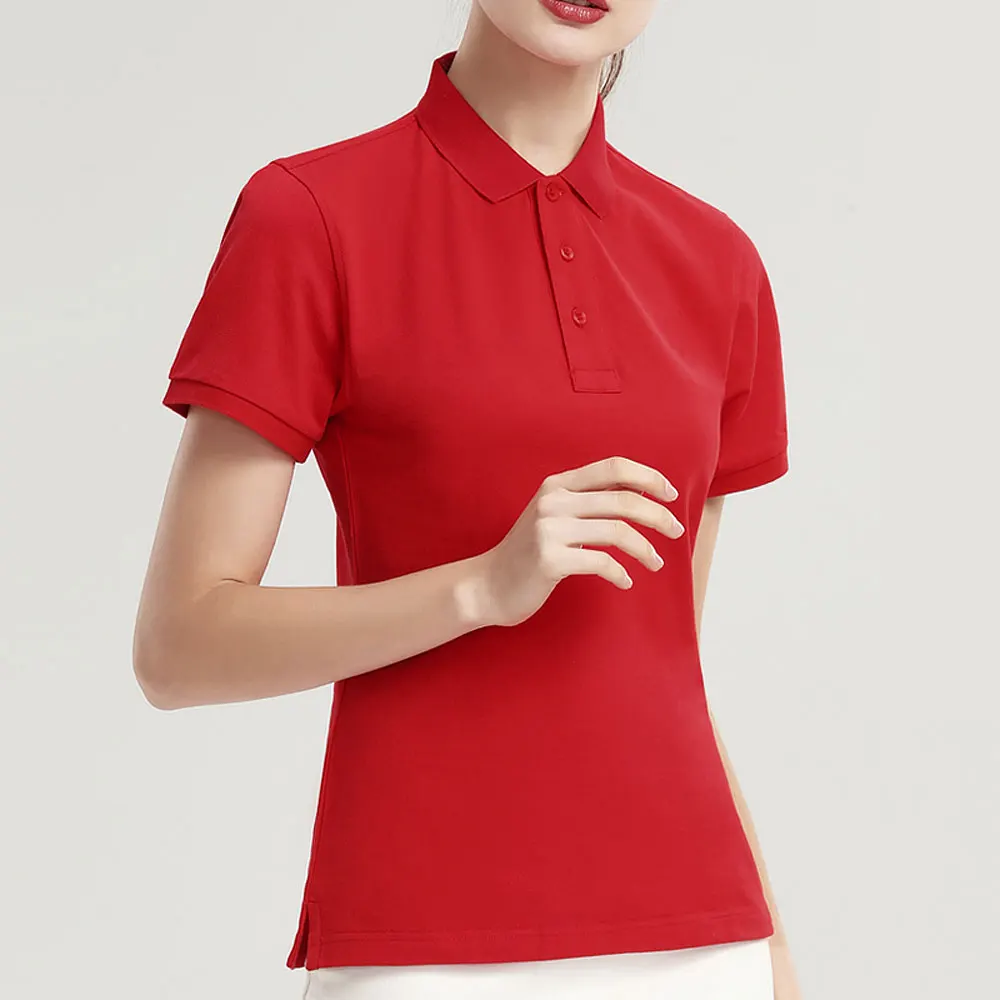 2022 Vrouwen Korte Mouw Polo 'S Shirts Effen Kleur Vrouw Casual Revers Tee Katoen Slanke Tops Kwaliteit Tees Groothandel Prijs