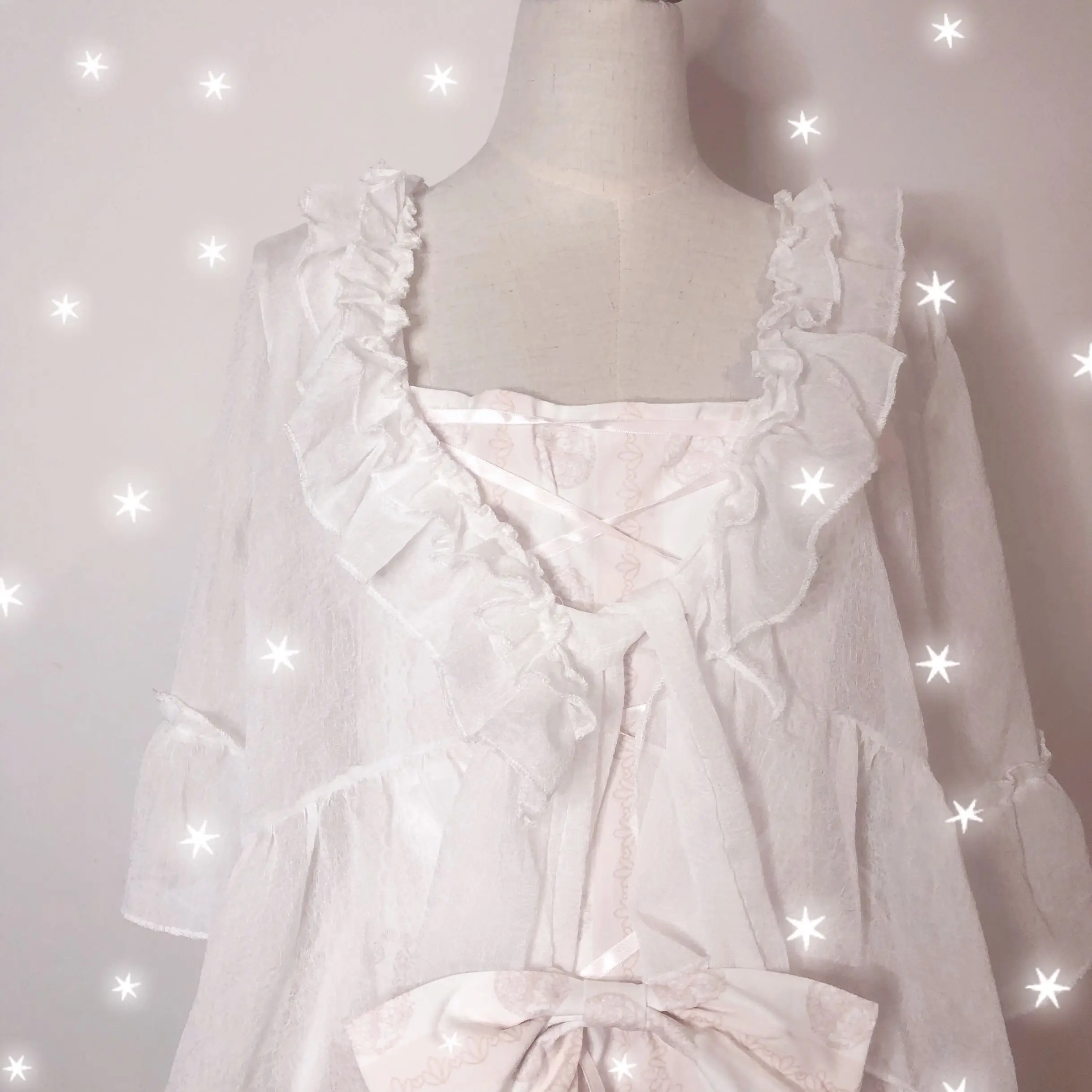 Fresh sweet lolita top kawaii girl victorian shirt loose Chiffon fairy ruffled shawl cos lolita XL-3XL