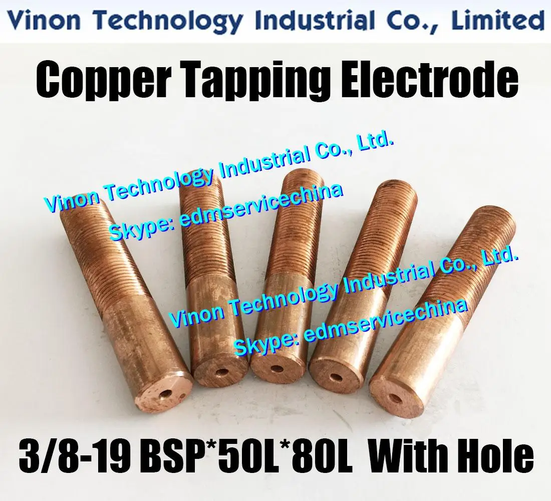 (5PCS) BSP 3/8-19*50L*80L Copper Thread Electrode with hole BSPF British Parallel Pipe Thread Electrode 3/8-19BSP, G3/8