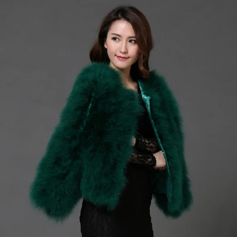 new women candy color Ostrich real fur coat lady Turkey hair free shipping casual short jacket parka 20 Colors Plus Size