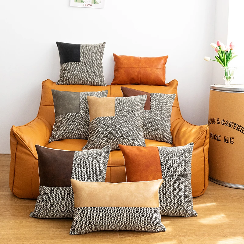 

Nordic style simple PU stitching diamond geometric pattern sofa cushion cover without filling 1 piece