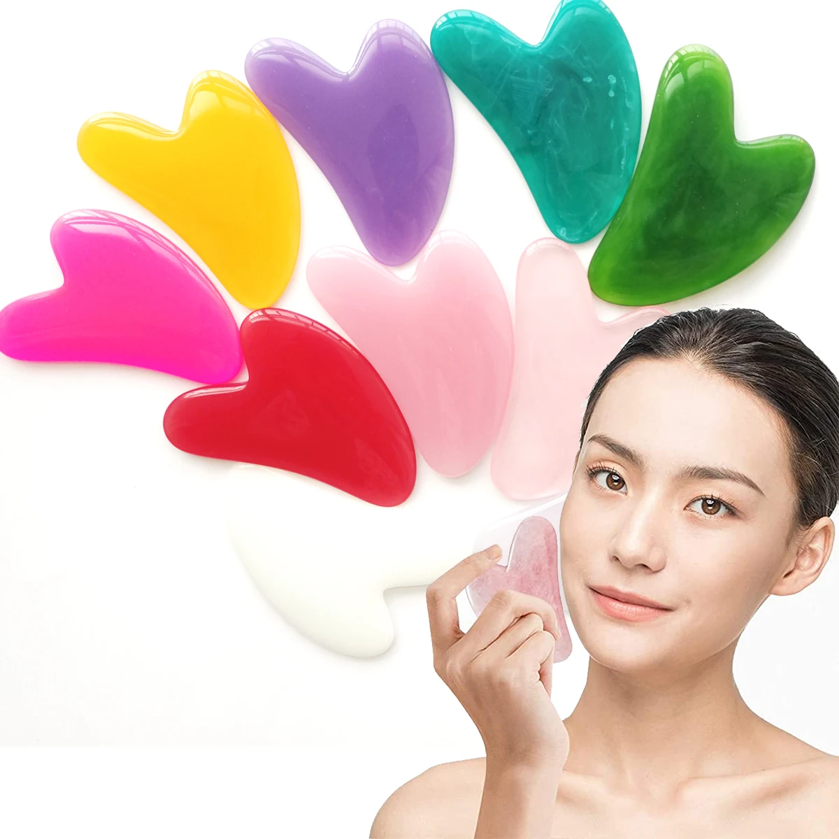 Tablero de masaje Gua Sha de resina para acupuntura de corazón, cera de abeja, Guasha, masajeador de acupuntura, herramientas raspadoras para cara,