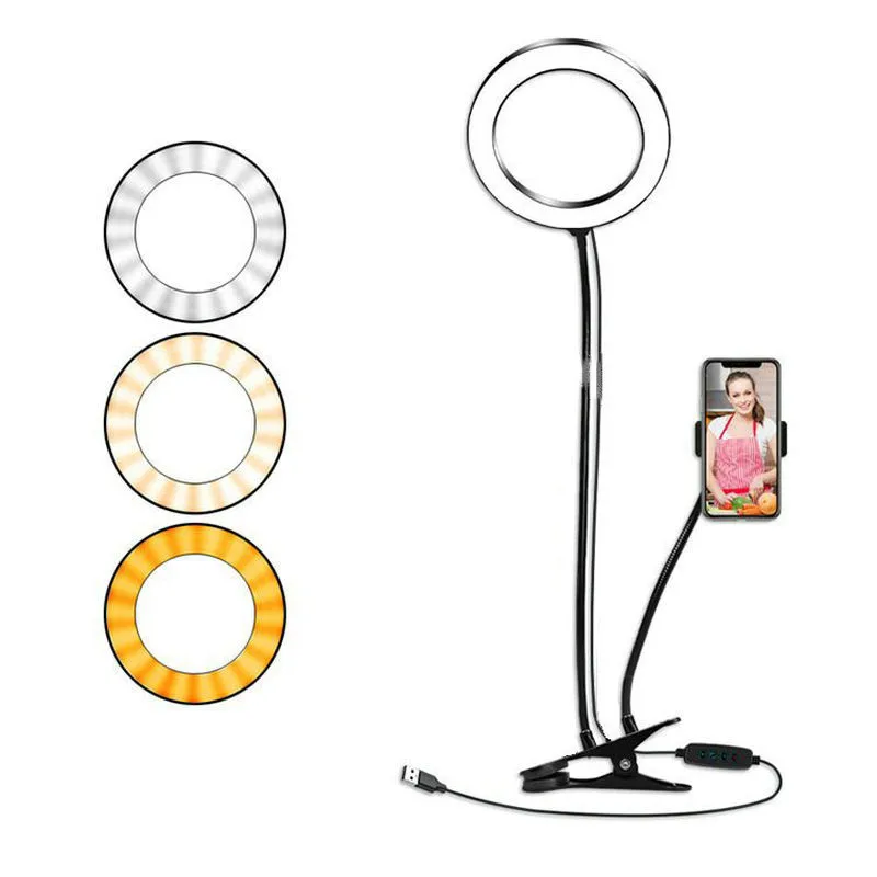 

Large ring 20CM Selfie Led Light Clip-on Stand w/Phone Holder Youtube Vedio Live Stream Makeup Photo Studio Desktop Lighting 8"