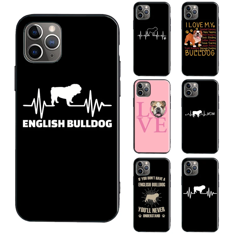 English Bulldog Heartbeat TPU Case For iPhone 12 13 Pro Max mini X XR XS Max 6S 7 8 Plus SE 2020 11 14 Pro Max Cover