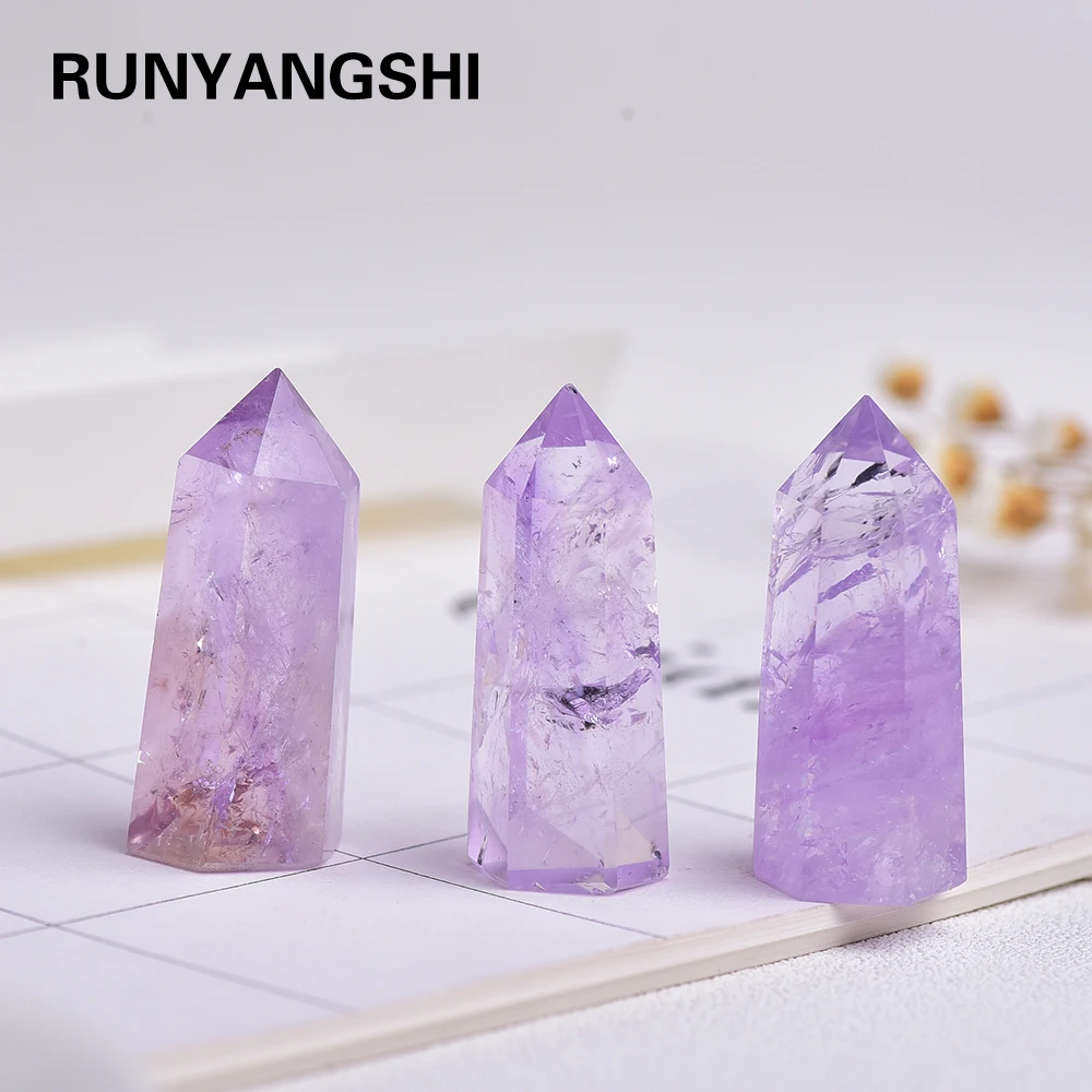 35-45mm Natural Crystal Point Brazilian Amethyst Healing Obelisk purple Quartz Wand Ornament for Home Decor Energy Stone