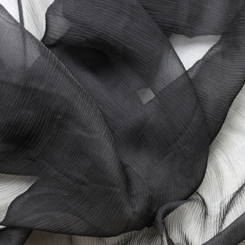 1 meter X 1.35 meter Natural White Black Silk Georgette Crepe Gauze Fabric Crinkled Yoryo Silk