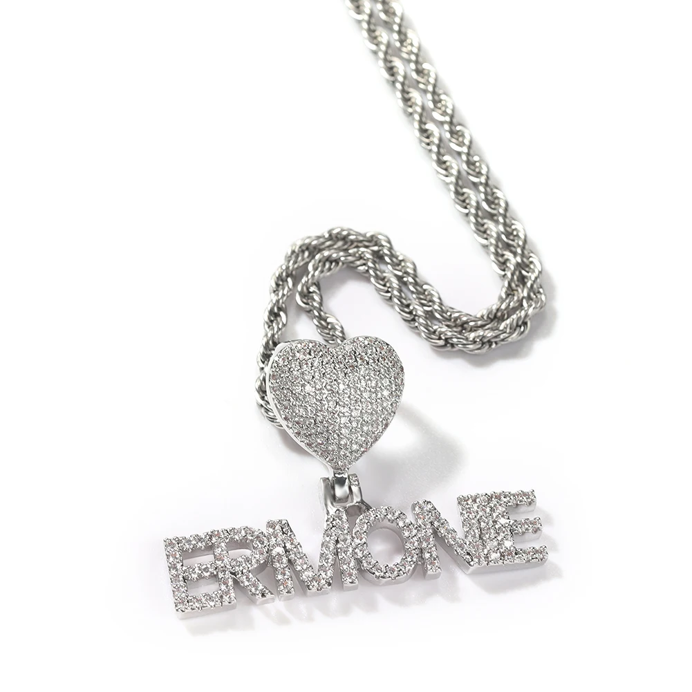 TBTK Custom Mini Initial Letter With Heart Bail Pendant Micro Paved CZ Personalized Name Plate Necklace Hiphop Jewelry