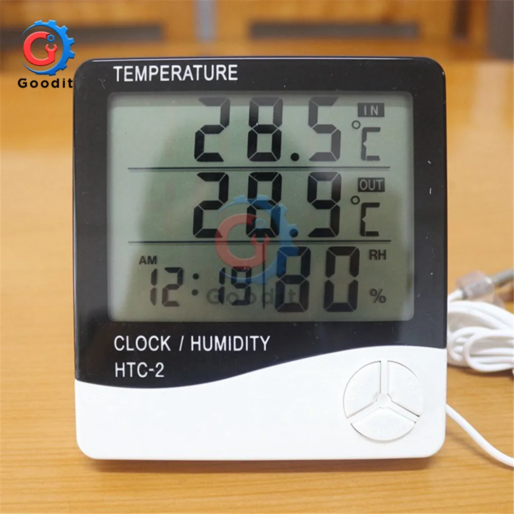 Weather Station HTC-2 HTC-1 HTC-8A Indoor Outdoor Thermometer Hygrometer Digital LCD C/F Temperature Humidity Meter Alarm Clock