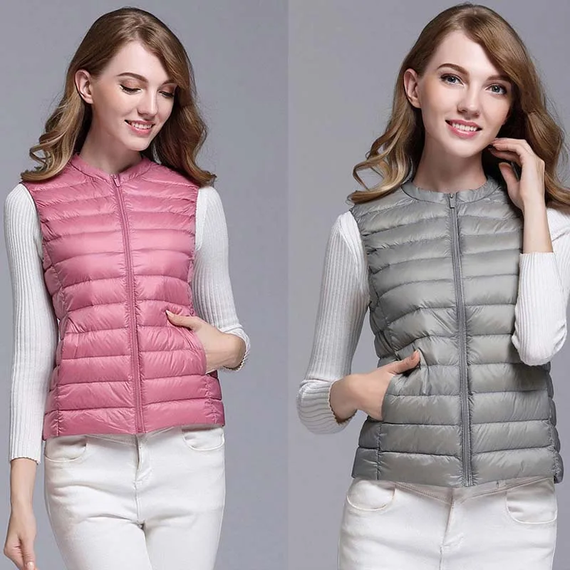 

Autumn White Duck Down Women's Short Vest Jacket Sleeveless Portable Office Lady Women Vests Coat 2021 Winter Waistcoat Female