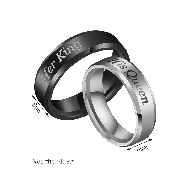 Trendy 6mm Wide Couple HisQueen HerKing Ring Stainless Steel Beauty Ring Woman Man Lovers Wedding Valentine's Day Jewelry Gift