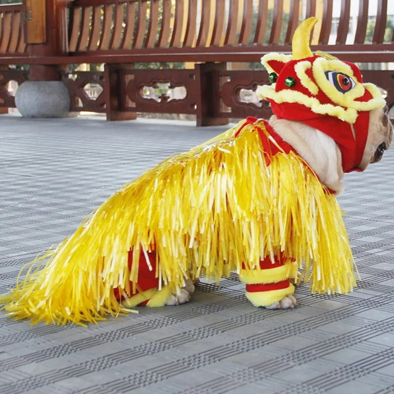 Halloween Funny Dog Clothes New Year\'s Pet Chinese Costume Dragon Dance Lion Dog Party Lion Dance Red Festive Lucky Cat Clothes