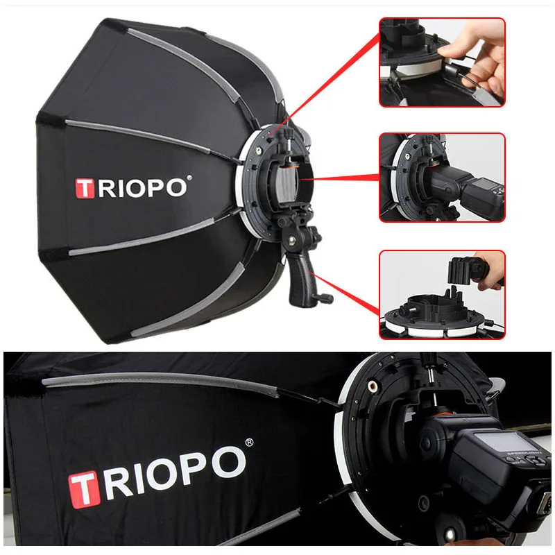 Guarda-chuva portátil octogonal iii de 65cm para godox, v860ii, tt600, tt685, yn560, e flash, caixa macia