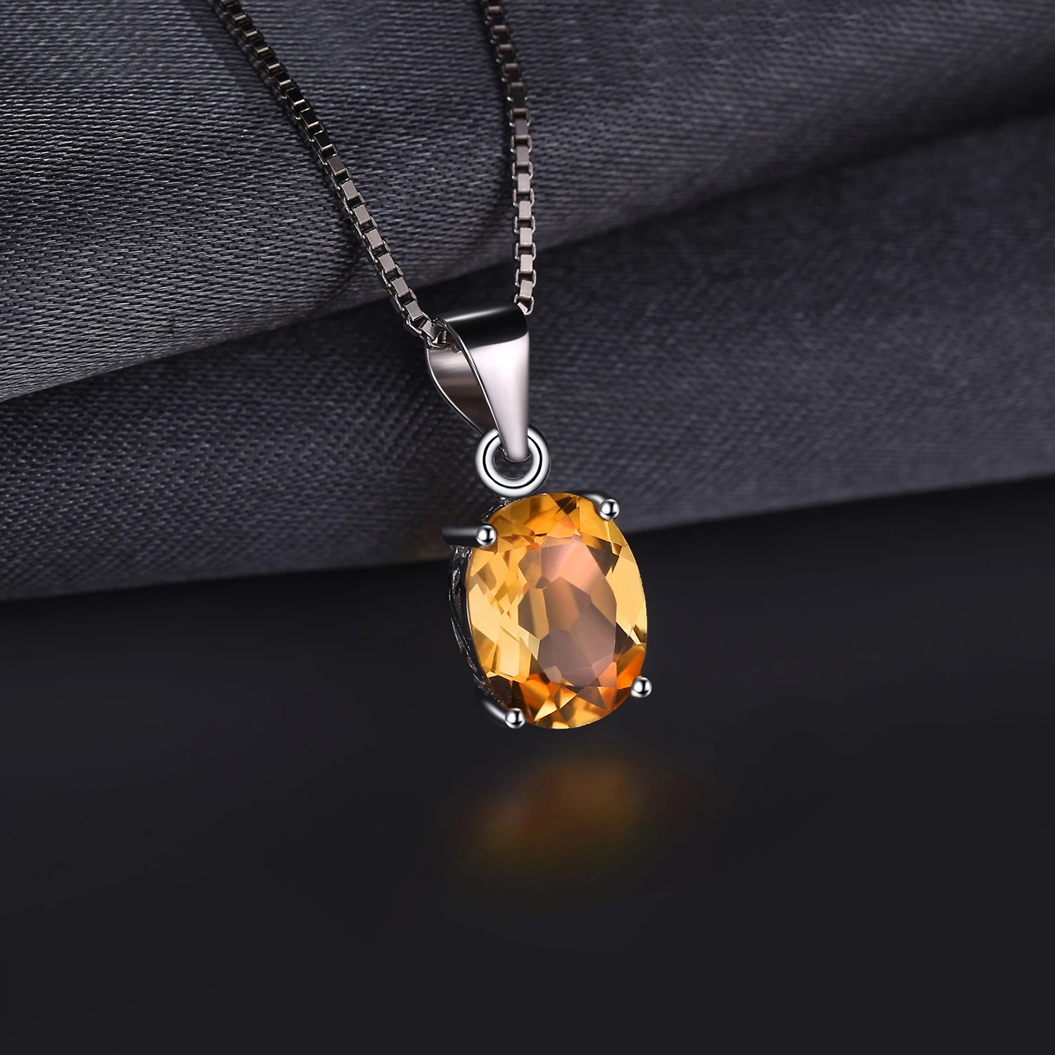 JewelryPalace Oval Yellow Genuine Natural Citrine 925 Sterling Silver Pendant Necklace Gemstone Necklace for Women No Chain