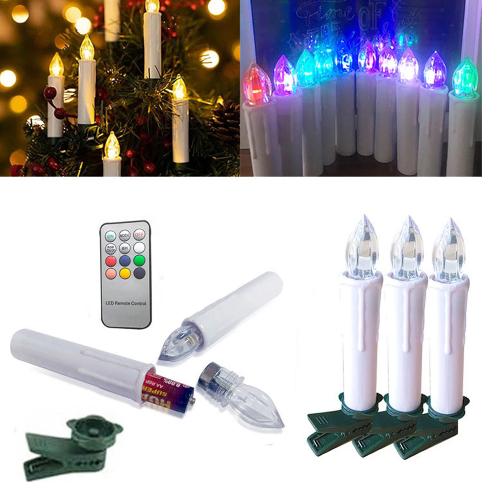 10/20 Set LED luce bianca calda candela di natale senza fumo decorazione torcia in plastica con telecomando