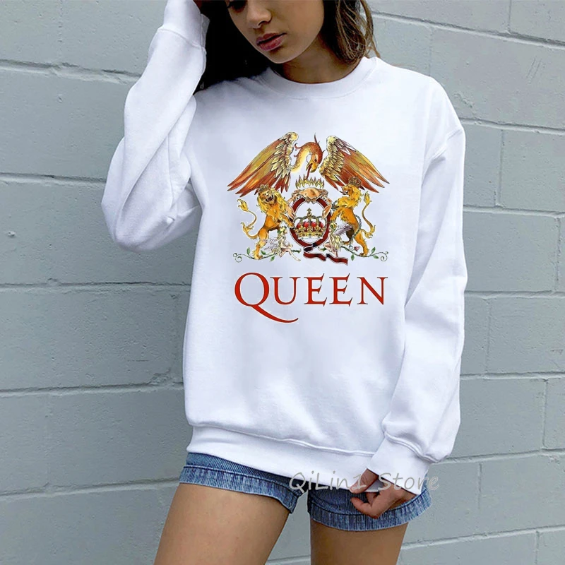 Clássico rock queen band hoodie mulher streetwear freddie mercury imprimir hip hop punk oversized moletom com capuz feminino pulôver