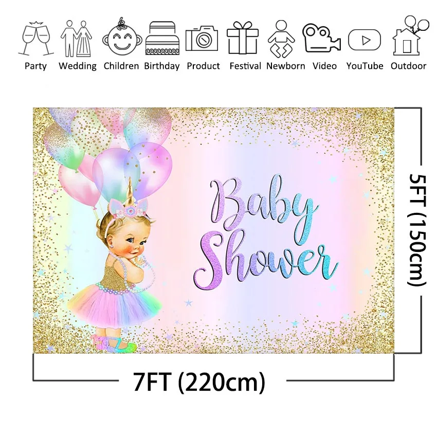 Mocsicka-Fondo para Baby Shower de princesa unicornio, confeti con purpurina dorada, arcoíris Pastel, decoraciones para fiesta de Baby Shower