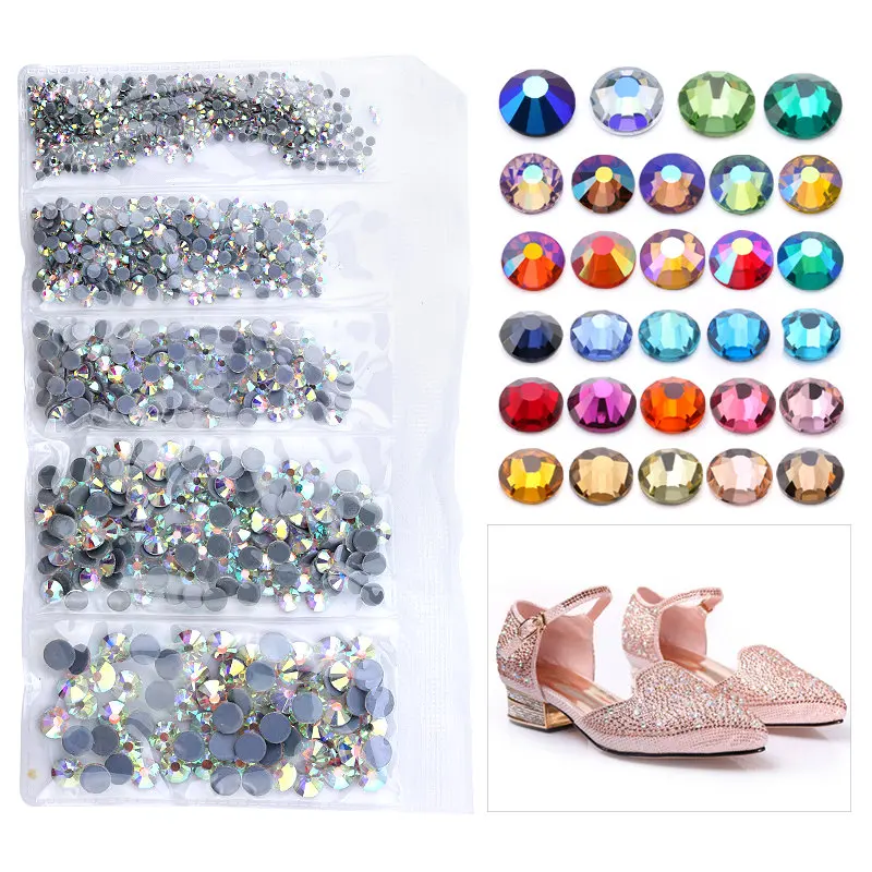 QIAO Mixed Size 1440Pcs/lot Hotfix Rhinestone SS6 SS10 SS16 SS20 ss30 Mix Iron on Rhinestones Crystals Glass for Clothes DIY