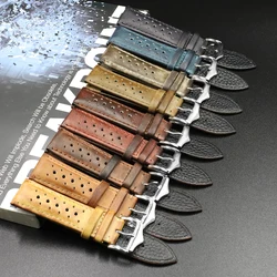 Vintage Leather Watch Band 20mm 22mm 24mm Porous Breathable Handmade Brown Gray Black Blue Watch Strap for Watch Accessories