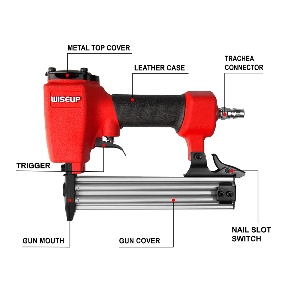 WISEUP Air Nail Gun Furniture Pneumatic Nailer Construction Stapler Upholstery Staple Gun Tools With Staples Japan/EU Connector