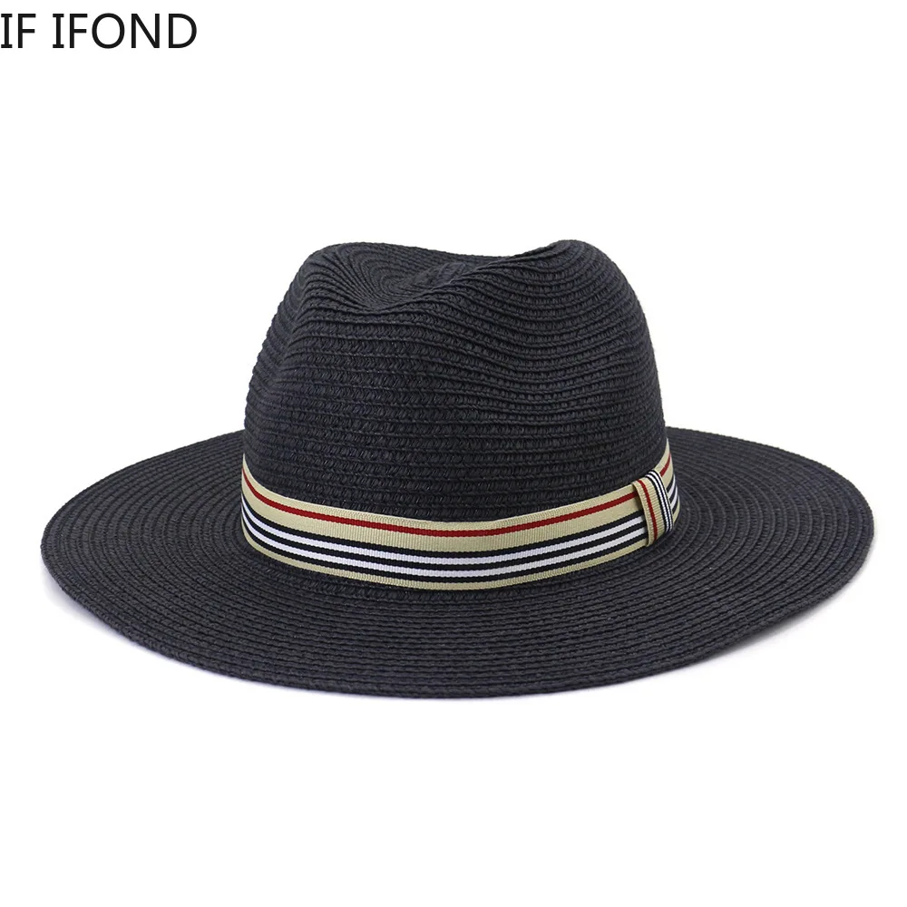 Women Wide Brim Sun Hats 2021 Spring Summer Fashion Panama UV Sun Protection Beach Straw Cap Men Outdoor Casual Jazz Cap