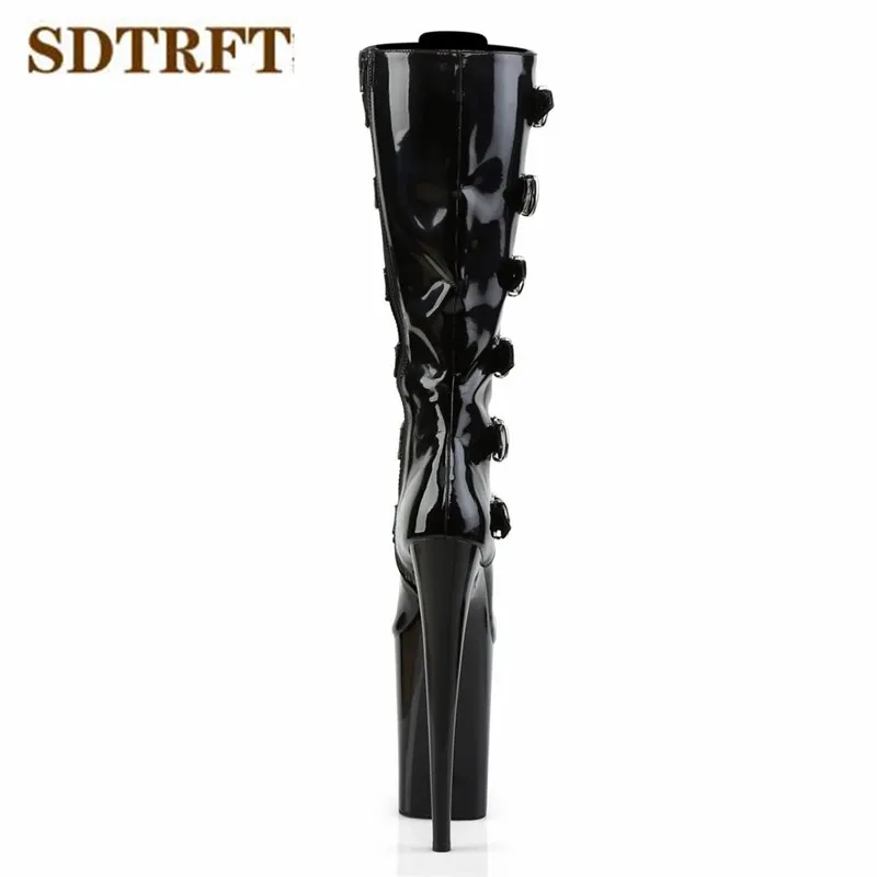 SDTRFT Stilettos 23cm thin heeled Motorcycle Knee-High boots halloween goth abby vam shoes Woman Zipper Botas Dress Buckle pumps