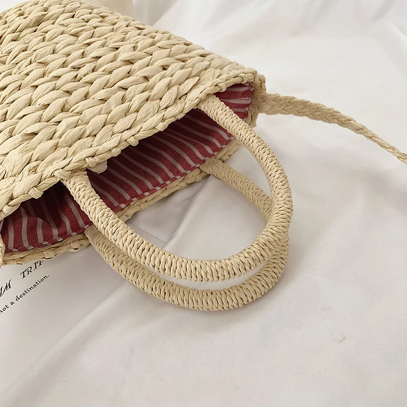 Handmade Women Handbag Summer Beach Vacation Straw Bag Rattan Weave Basket Female Bucket Shoulder Crossbody Bag Bohemian Tote