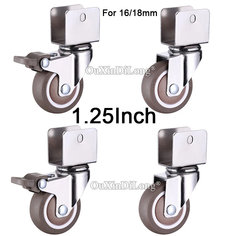 

4PCS 1.25” /1.25Inch Furniture Casters Crib/Baby Bed Casters with Brake Wheels Rubber Swivel Caster Hardware for 16/18mm GF685