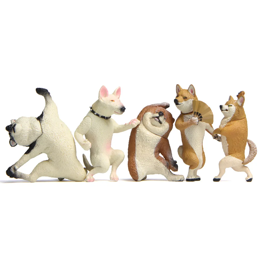 5pcs Realistic Dancing Husky Shiba Inu Dog Animal Figures Desk Ornament Creative Model Fairy Garden Miniatures Decor Accessories