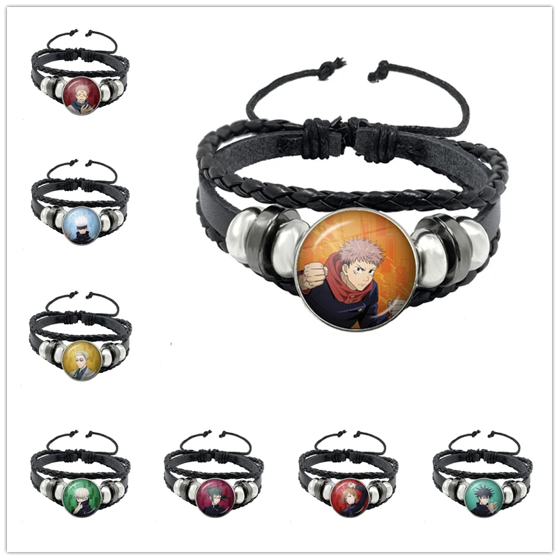 Anime Jujutsu Kaisen Bracelet Art Photo Fashion Decorative Glass Dome Cabochon Leather Wristband For Women Men Jewelry Gift